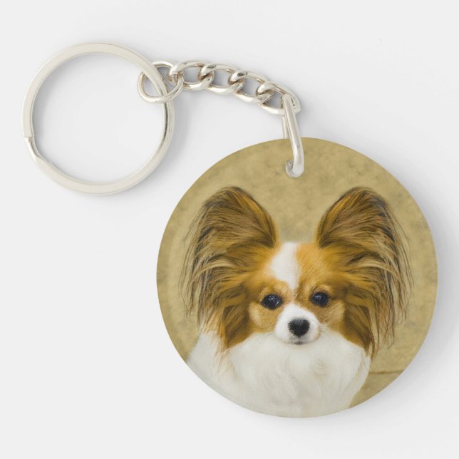 Papillon (Hound Tri) Painting - Original Dog Art Keychain (Front)