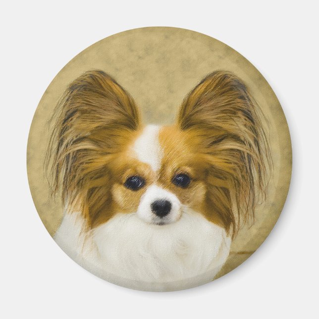 Papillon (Hound Tri) Painting - Original Dog Art Magnet (Front)