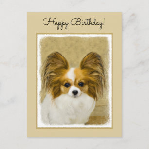 Papillon (Hound Tri) Painting - Original Dog Art Postcard