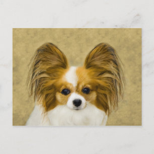 Papillon (Hound Tri) Painting - Original Dog Art Postcard