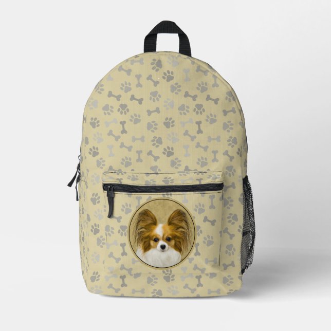 Papillon (Hound Tri) Painting - Original Dog Art Printed Backpack (Front)