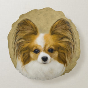 Papillon (Hound Tri) Painting - Original Dog Art Round Pillow