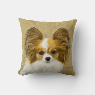 Papillon (Hound Tri) Painting - Original Dog Art Throw Pillow