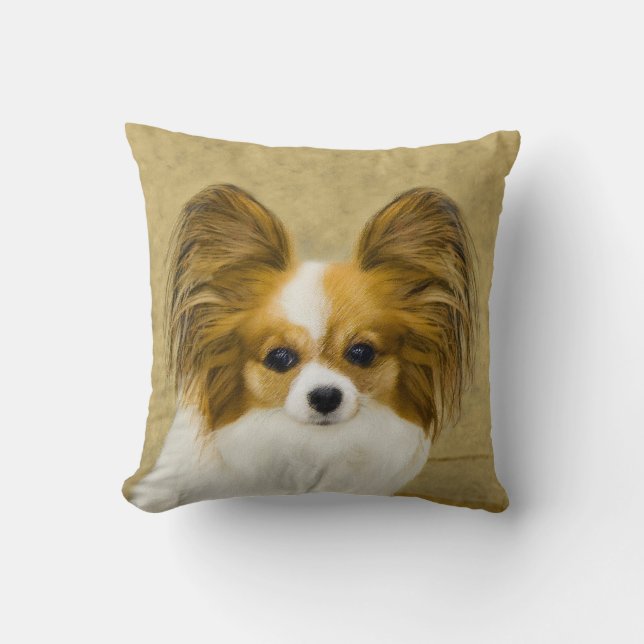 Papillon (Hound Tri) Painting - Original Dog Art Throw Pillow (Front)