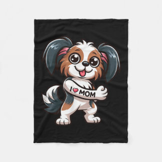 Papillon I Love Mom Funny Dog Tattoo  Fleece Blanket