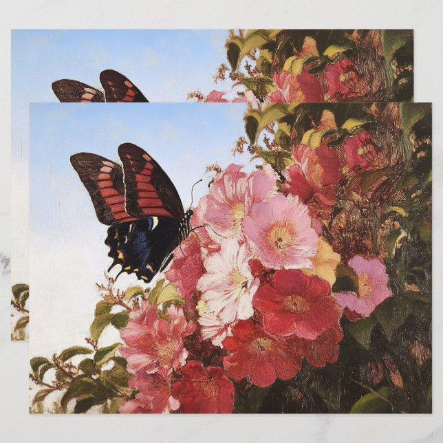 Papillon impressionniste sur papier de scrapbook d (Devant / Derrière)