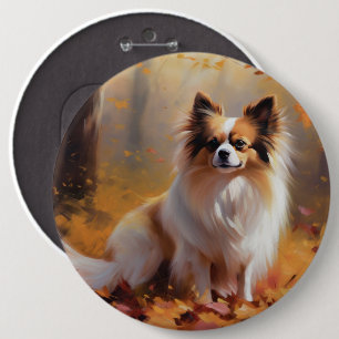 Papillon in Autumn Leaves Fall Inspire  6 Inch Round Button