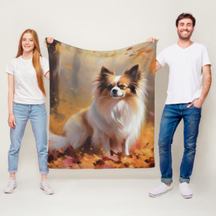 Papillon in Autumn Leaves Fall Inspire Fleece Blanket