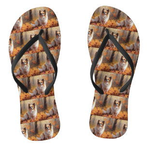 Papillon in Autumn Leaves Fall Inspire  Flip Flops