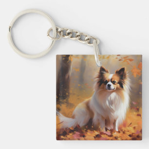 Papillon in Autumn Leaves Fall Inspire Keychain