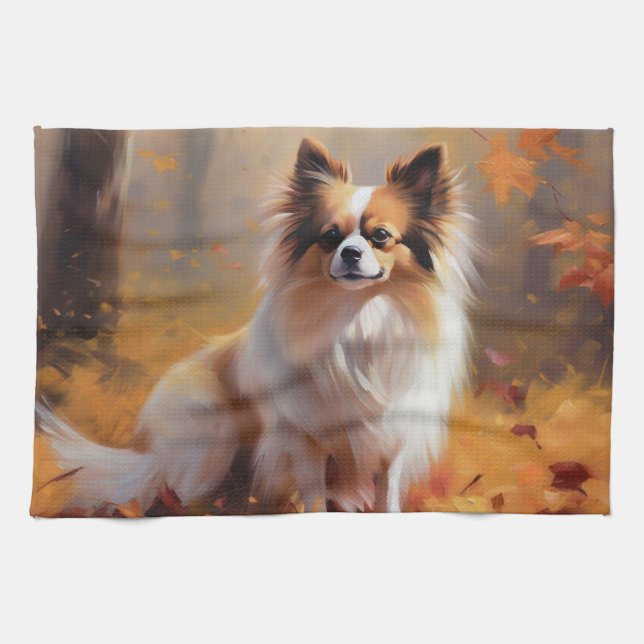 Papillon in Autumn Leaves Fall Inspire  Kitchen Towel (Horizontal)