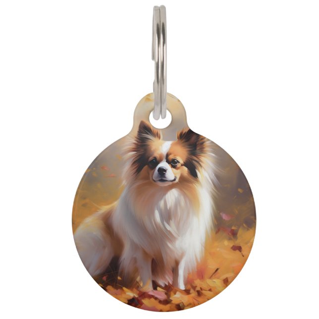 Papillon in Autumn Leaves Fall Inspire  Pet Tag (Front)