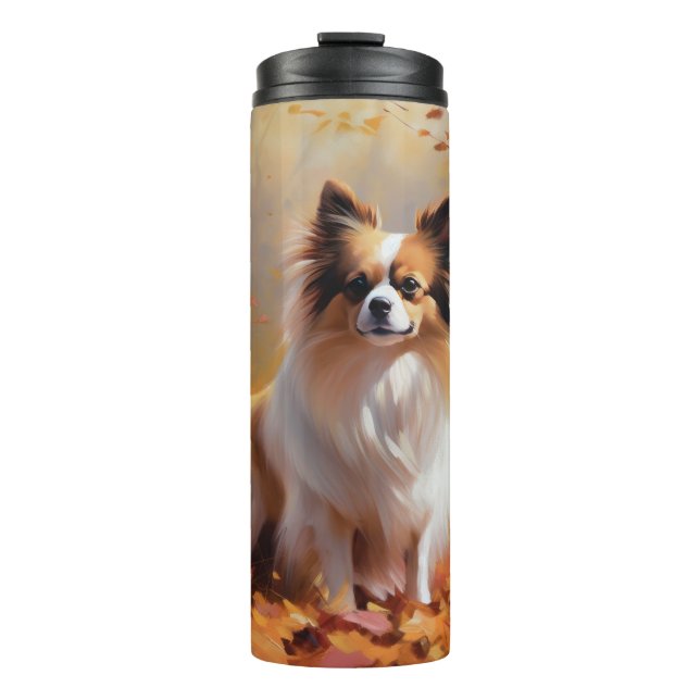 Papillon in Autumn Leaves Fall Inspire  Thermal Tumbler (Front)