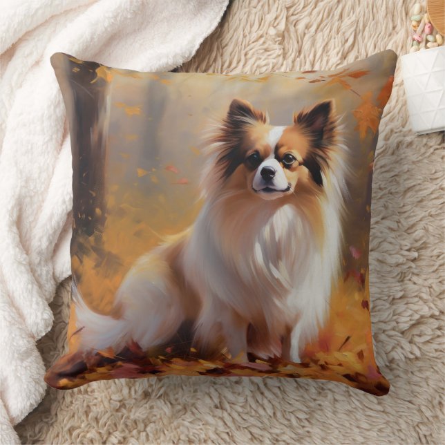 Papillon in Autumn Leaves Fall Inspire  Throw Pillow (Blanket)
