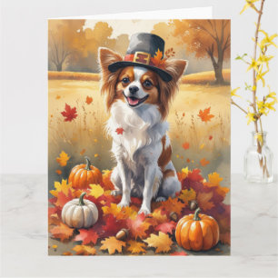 Papillon In Autumn Leaves Thanksgiving Art Card
