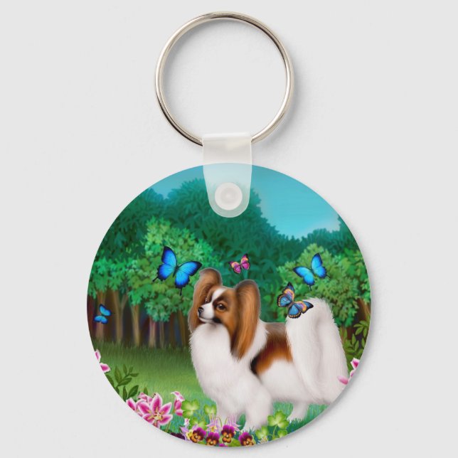 Papillon in Garden Keychain (Front)