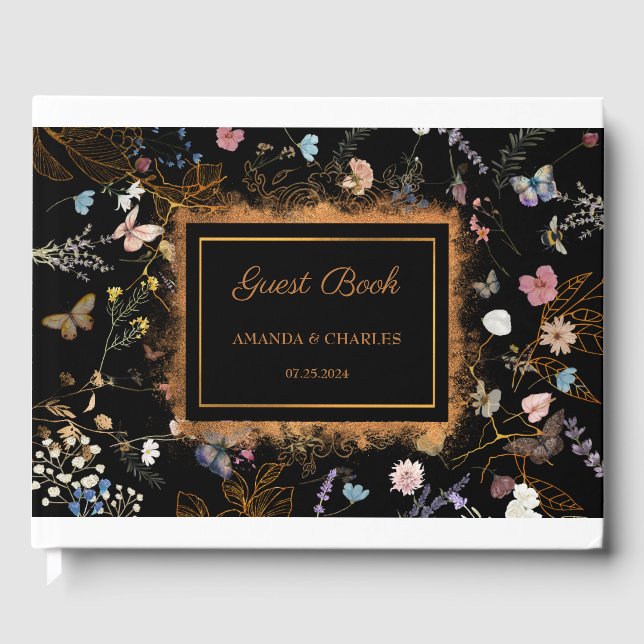 Papillon Jardin Mariage noir Livre d'invité (Recto)