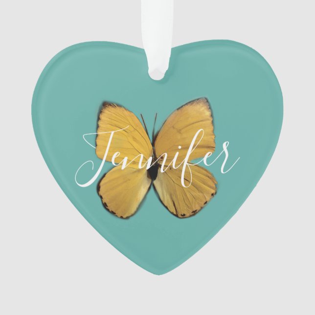 Papillon jaune personnalisé Coeur en forme (devant)
