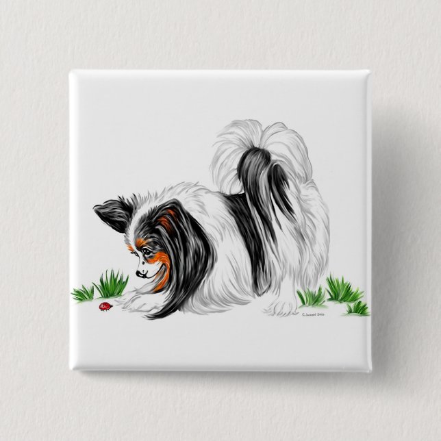 Papillon Lady Bug Dreams 2 Inch Square Button (Front)