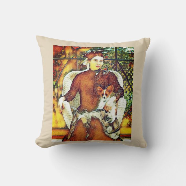 Papillon Lady Throw Pillow (Front)