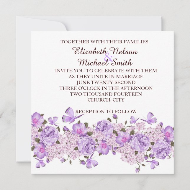 Papillon Lavender Floral Garden Invitation de mari (Devant)