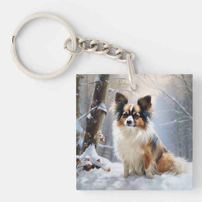 Papillon Let It Snow Christmas  Keychain (Front)