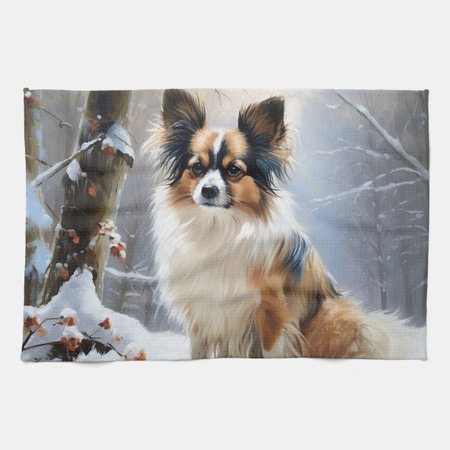 Papillon Let It Snow Christmas  Kitchen Towel (Horizontal)