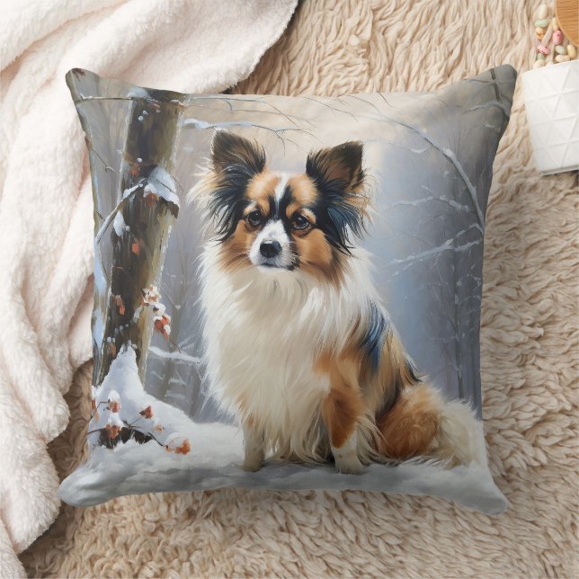 Papillon Let It Snow Christmas  Throw Pillow (Blanket)