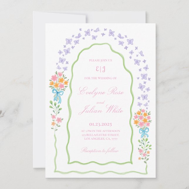 Papillon lunaire et Faire-part de mariage florale (Devant)