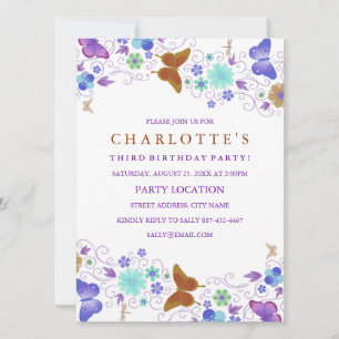 Papillon mauve Invitation d'anniversaire