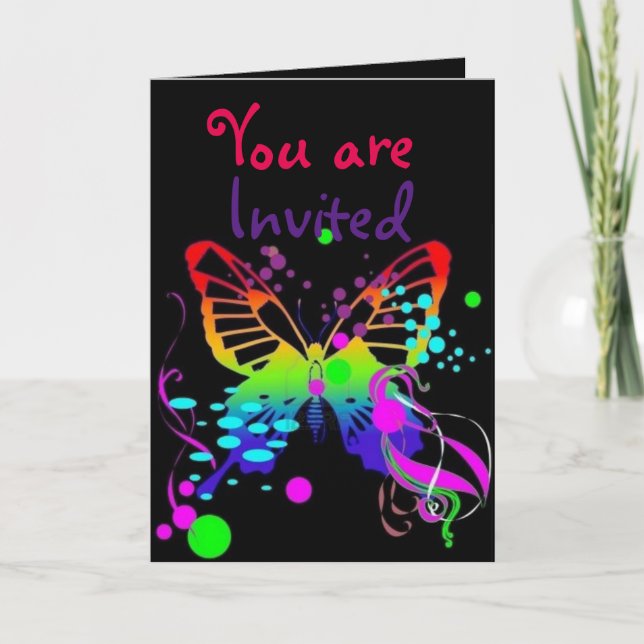 Papillon méga de couleur sur des invitations noirs (Devant)