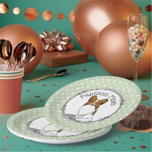 Papillon Mom Pap Mom (white & sable) Cute Dog Mom Paper Plate