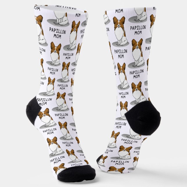 Papillon Mom Pap Mom (white & sable) Cute Socks (Angled)