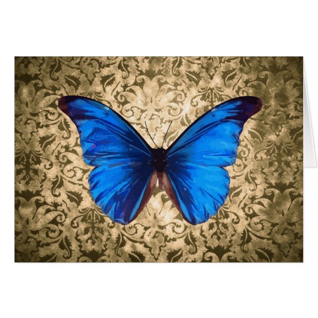 Papillon monarque bleu damasqué art vintage (Devant horizontal)