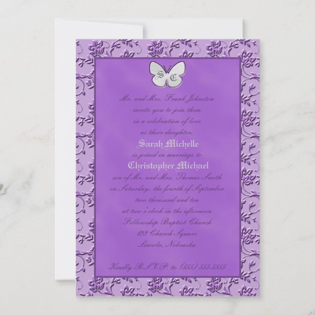 Papillon monogramme sur Faire-part de mariage pour (Devant)