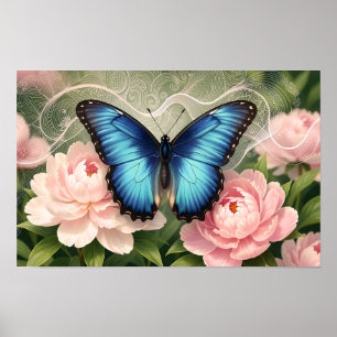 Papillon Morpho Bleu Affiche d'Art Botanique Flora
