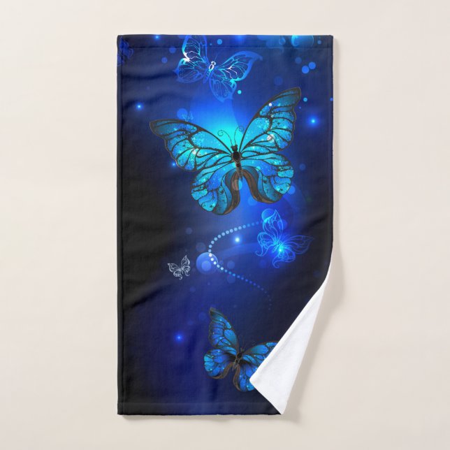 Papillon Morpho sur fond sombre (Serviette à main)