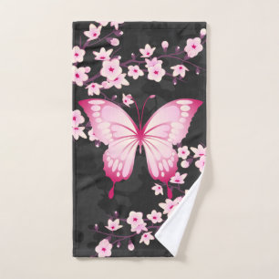 Papillon Noir Rose Et Fleurs De Cerisiers
