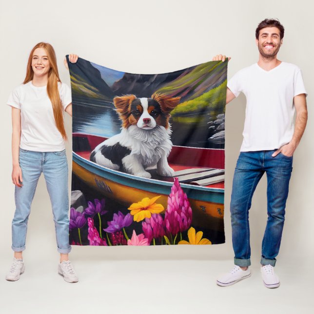 Papillon on a Paddle: A Scenic Adventure Fleece Blanket (In Situ)