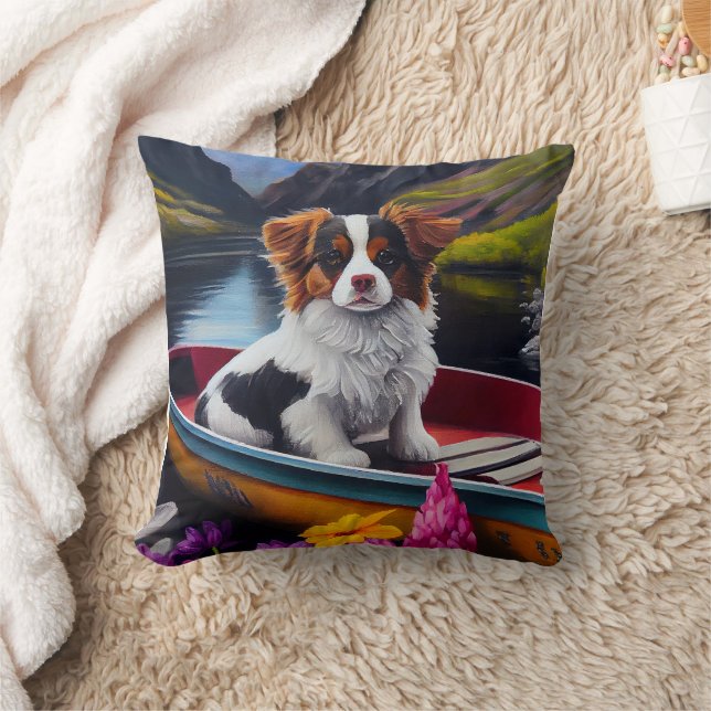 Papillon on a Paddle: A Scenic Adventure  Throw Pillow (Blanket)