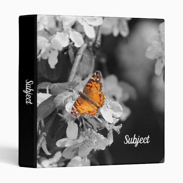Papillon orange sur Classeur Apple Blossom (Devant/Côté)