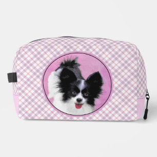 Papillon Painting Black and White Original Dog Art Dopp Kit