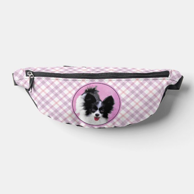 Papillon Painting Black and White Original Dog Art Fanny Pack (Lay Down)