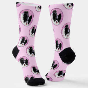 Papillon Painting Black and White Original Dog Art Socks