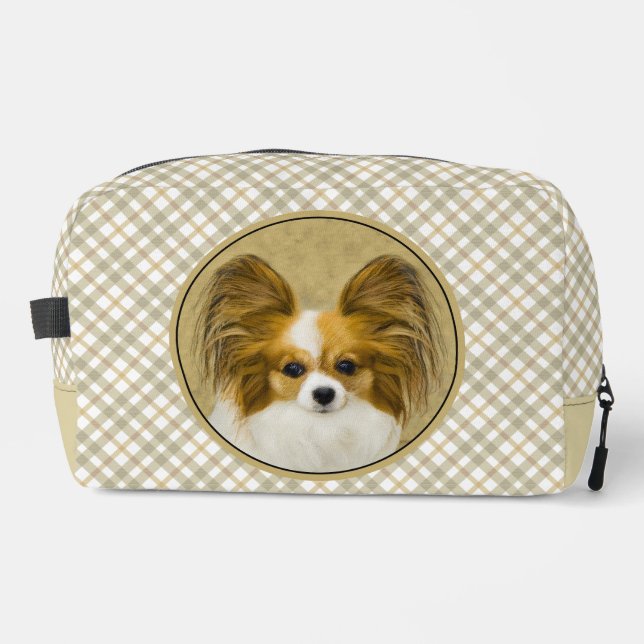 Papillon Painting Lemon and White Original Dog Art Dopp Kit (Front)