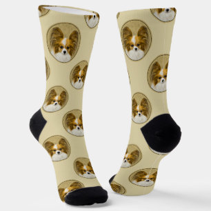 Papillon Painting Lemon and White Original Dog Art Socks