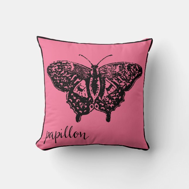 Papillon Papillon en français Paris Coussin rose (Recto)