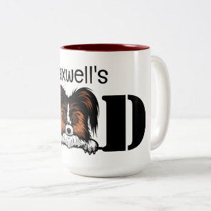 Papillon Peeking Personalized Dad Two-Tone Coffee Mug
