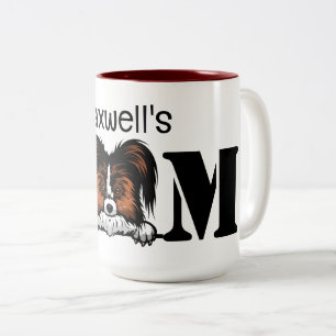 Papillon Peeking Personalized Mom Two-Tone Coffee Mug