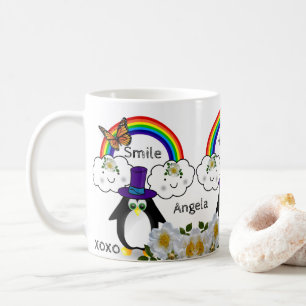 Papillon pingouin arc-en-ciel nuages Mug